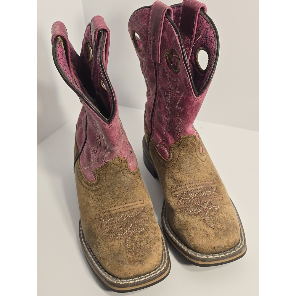 Smoky Mountain Girls Size 12 Western Boots Pink Embroidered Leather Square Toe